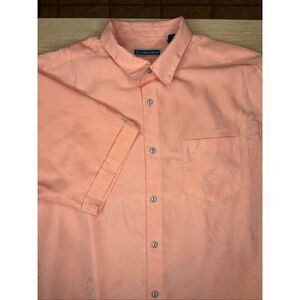 Cubavera Men's Large Peach Tropical Jacquard Button Front Shirt Short Sleeve 121